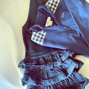 girls size 4 vineyard vines fleece, ruffle jeans